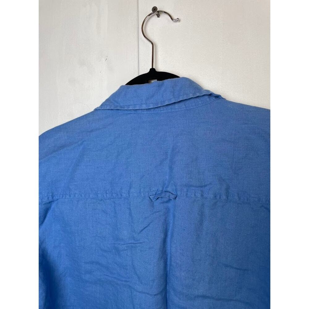 Axist‎ Men's 100% Linen Button Up Shirt Blue Solid Short Sleeve Business Casual - Picture 6 of 11